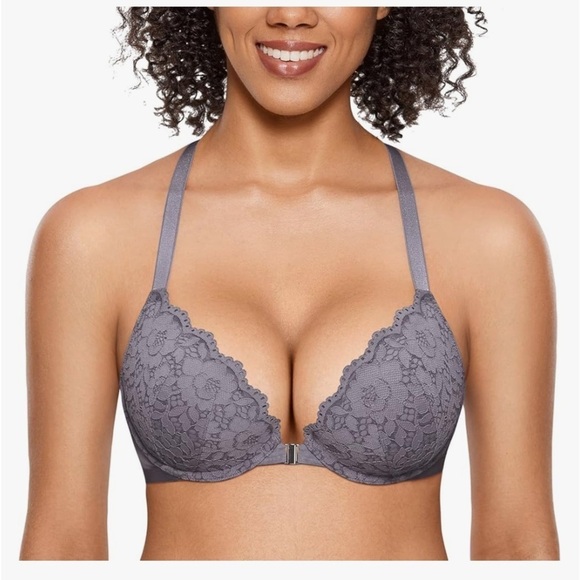 NWT DOBREVA Push Up Bra Racerback Front Closure Bras Lace Padded Underwire - Picture 1 of 6